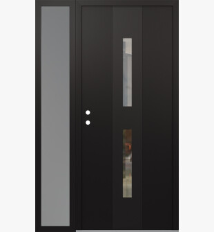 DIAMOND A6 48" X 80" BLACK/BLACK CLEAR GLASS PANEL BLACK RHI WITH SIDELITE FROSTED GLASS