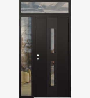 DIAMOND A6 50" X 96" BLACK/BLACK CLEAR GLASS PANEL BLACK RHI WITH SIDELITE AND TRANSOM CLEAR GLASS