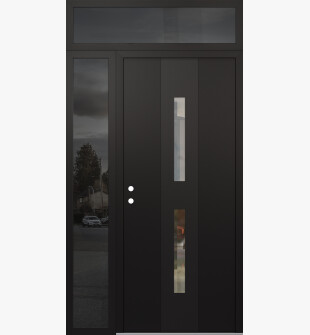 DIAMOND A6 50" X 96" BLACK/BLACK CLEAR GLASS PANEL BLACK RHI WITH SIDELITE AND TRANSOM MIRRORED GLASS