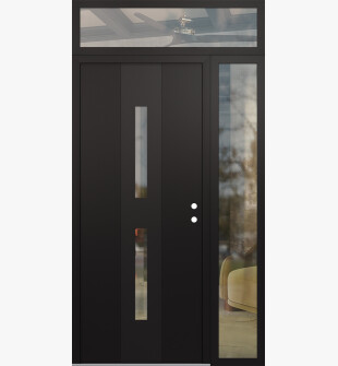 DIAMOND A6 52" X 96" BLACK/BLACK CLEAR GLASS PANEL BLACK LHI WITH SIDELITE AND TRANSOM CLEAR GLASS