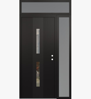 DIAMOND A6 50" X 96" BLACK/BLACK CLEAR GLASS PANEL BLACK LHI WITH SIDELITE AND TRANSOM FROSTED GLASS