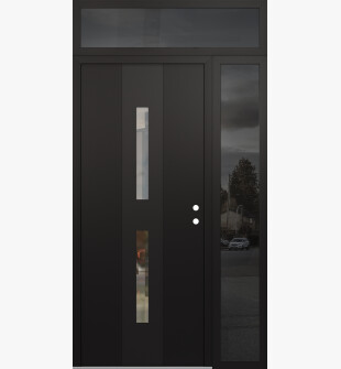 DIAMOND A6 50" X 96" BLACK/BLACK CLEAR GLASS PANEL BLACK LHI WITH SIDELITE AND TRANSOM MIRRORED GLASS
