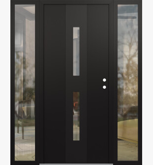 DIAMOND A6 64" X 80" BLACK/BLACK CLEAR GLASS PANEL BLACK LHI WITH 2 SIDELITES CLEAR GLASS