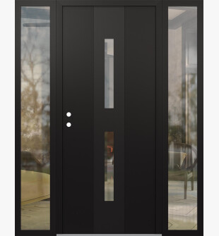DIAMOND A6 68" X 80" BLACK/BLACK CLEAR GLASS PANEL BLACK RHI WITH 2 SIDELITES CLEAR GLASS