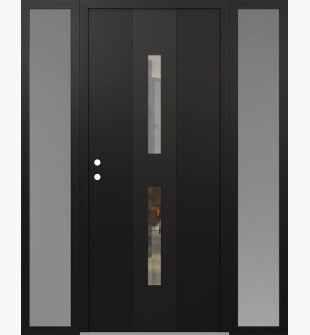 DIAMOND A6 60" X 80" BLACK/BLACK CLEAR GLASS PANEL BLACK RHI WITH 2 SIDELITES FROSTED GLASS