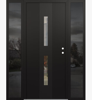 DIAMOND A6 68" X 80" BLACK/BLACK CLEAR GLASS PANEL BLACK LHI WITH 2 SIDELITES MIRRORED GLASS