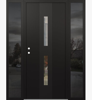 DIAMOND A6 68" X 80" BLACK/BLACK CLEAR GLASS PANEL BLACK RHI WITH 2 SIDELITES MIRRORED GLASS