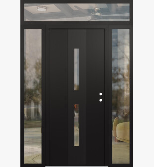 DIAMOND A6 64" X 96" BLACK/BLACK CLEAR GLASS PANEL BLACK LHI WITH 2 SIDELITES AND TRANSOM CLEAR GLASS