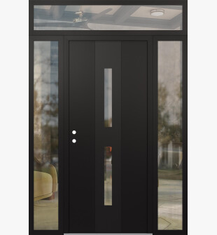 DIAMOND A6 64" X 96" BLACK/BLACK CLEAR GLASS PANEL BLACK RHI WITH 2 SIDELITES AND TRANSOM CLEAR GLASS