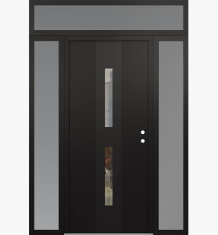 DIAMOND A6 68" X 96" BLACK/BLACK CLEAR GLASS PANEL BLACK LHI WITH 2 SIDELITES AND TRANSOM FROSTED GLASS