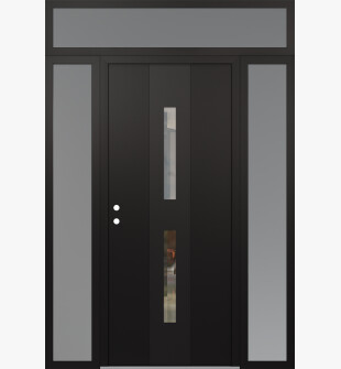 DIAMOND A6 60" X 96" BLACK/BLACK CLEAR GLASS PANEL BLACK RHI WITH 2 SIDELITES AND TRANSOM FROSTED GLASS