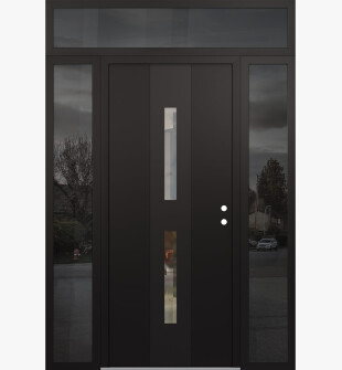 DIAMOND A6 60" X 96" BLACK/BLACK CLEAR GLASS PANEL BLACK LHI WITH 2 SIDELITES AND TRANSOM MIRRORED GLASS