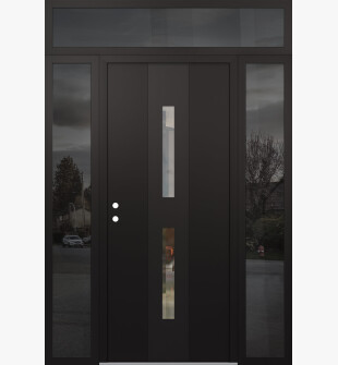 DIAMOND A6 68" X 96" BLACK/BLACK CLEAR GLASS PANEL BLACK RHI WITH 2 SIDELITES AND TRANSOM MIRRORED GLASS