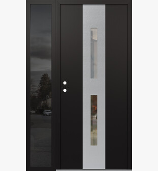 DIAMOND A6 48" X 80" BLACK/BLACK CLEAR GLASS PANEL STAINLESS STEEL RHI WITH SIDELITE MIRRORED GLASS
