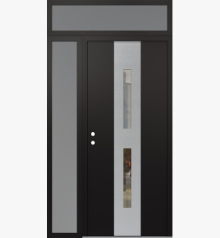 DIAMOND A6 52" X 96" BLACK/BLACK CLEAR GLASS PANEL STAINLESS STEEL RHI WITH SIDELITE AND TRANSOM FROSTED GLASS