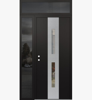 DIAMOND A6 48" X 96" BLACK/BLACK CLEAR GLASS PANEL STAINLESS STEEL RHI WITH SIDELITE AND TRANSOM MIRRORED GLASS