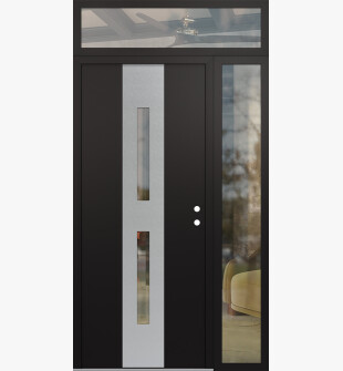 DIAMOND A6 50" X 96" BLACK/BLACK CLEAR GLASS PANEL STAINLESS STEEL LHI WITH SIDELITE AND TRANSOM CLEAR GLASS