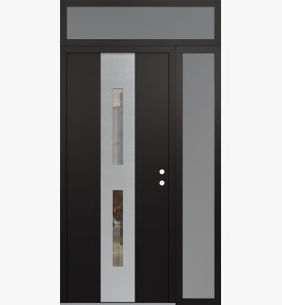 DIAMOND A6 50" X 96" BLACK/BLACK CLEAR GLASS PANEL STAINLESS STEEL LHI WITH SIDELITE AND TRANSOM FROSTED GLASS
