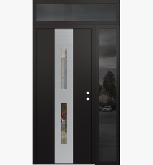 DIAMOND A6 52" X 96" BLACK/BLACK CLEAR GLASS PANEL STAINLESS STEEL LHI WITH SIDELITE AND TRANSOM MIRRORED GLASS