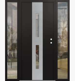 DIAMOND A6 68" X 80" BLACK/BLACK CLEAR GLASS PANEL STAINLESS STEEL LHI WITH 2 SIDELITES CLEAR GLASS