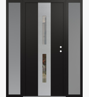 DIAMOND A6 64" X 80" BLACK/BLACK CLEAR GLASS PANEL STAINLESS STEEL LHI WITH 2 SIDELITES FROSTED GLASS