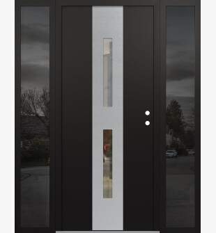 DIAMOND A6 64" X 80" BLACK/BLACK CLEAR GLASS PANEL STAINLESS STEEL LHI WITH 2 SIDELITES MIRRORED GLASS