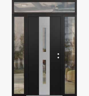 DIAMOND A6 60" X 96" BLACK/BLACK CLEAR GLASS PANEL STAINLESS STEEL LHI WITH 2 SIDELITES AND TRANSOM CLEAR GLASS