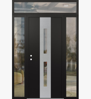 DIAMOND A6 60" X 96" BLACK/BLACK CLEAR GLASS PANEL STAINLESS STEEL RHI WITH 2 SIDELITES AND TRANSOM CLEAR GLASS
