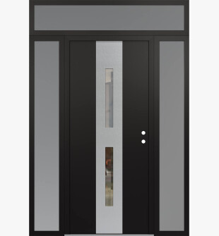 DIAMOND A6 68" X 96" BLACK/BLACK CLEAR GLASS PANEL STAINLESS STEEL LHI WITH 2 SIDELITES AND TRANSOM FROSTED GLASS