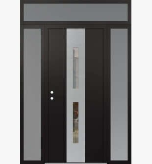 DIAMOND A6 64" X 96" BLACK/BLACK CLEAR GLASS PANEL STAINLESS STEEL RHI WITH 2 SIDELITES AND TRANSOM FROSTED GLASS