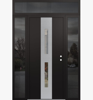 DIAMOND A6 68" X 96" BLACK/BLACK CLEAR GLASS PANEL STAINLESS STEEL LHI WITH 2 SIDELITES AND TRANSOM MIRRORED GLASS