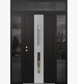 DIAMOND A6 68" X 96" BLACK/BLACK CLEAR GLASS PANEL STAINLESS STEEL RHI WITH 2 SIDELITES AND TRANSOM MIRRORED GLASS