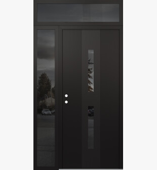 DIAMOND A6 48" X 96" BLACK/BLACK MIRRORED GLASS PANEL BLACK RHI WITH SIDELITE AND TRANSOM MIRRORED GLASS