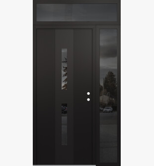 DIAMOND A6 52" X 96" BLACK/BLACK MIRRORED GLASS PANEL BLACK LHI WITH SIDELITE AND TRANSOM MIRRORED GLASS