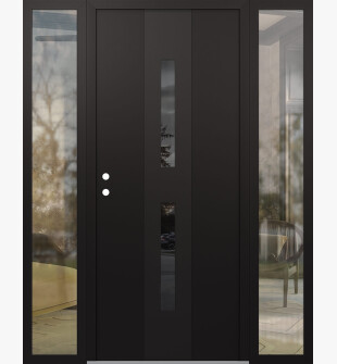 DIAMOND A6 60" X 80" BLACK/BLACK MIRRORED GLASS PANEL BLACK RHI WITH 2 SIDELITES CLEAR GLASS