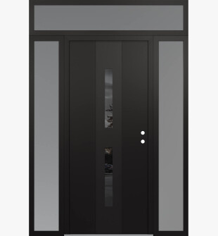 DIAMOND A6 68" X 96" BLACK/BLACK MIRRORED GLASS PANEL BLACK LHI WITH 2 SIDELITES AND TRANSOM FROSTED GLASS