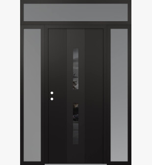 DIAMOND A6 68" X 96" BLACK/BLACK MIRRORED GLASS PANEL BLACK RHI WITH 2 SIDELITES AND TRANSOM FROSTED GLASS