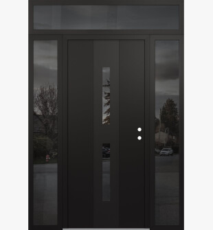DIAMOND A6 64" X 96" BLACK/BLACK MIRRORED GLASS PANEL BLACK LHI WITH 2 SIDELITES AND TRANSOM MIRRORED GLASS