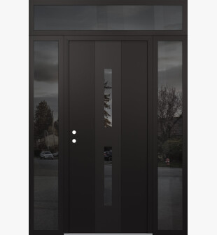 DIAMOND A6 64" X 96" BLACK/BLACK MIRRORED GLASS PANEL BLACK RHI WITH 2 SIDELITES AND TRANSOM MIRRORED GLASS