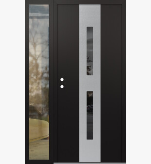 DIAMOND A6 52" X 80" BLACK/BLACK MIRRORED GLASS PANEL STAINLESS STEEL RHI WITH SIDELITE CLEAR GLASS