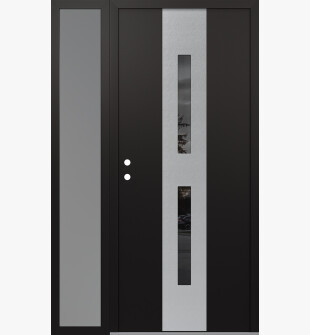 DIAMOND A6 52" X 80" BLACK/BLACK MIRRORED GLASS PANEL STAINLESS STEEL RHI WITH SIDELITE FROSTED GLASS