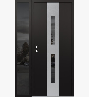 DIAMOND A6 48" X 80" BLACK/BLACK MIRRORED GLASS PANEL STAINLESS STEEL RHI WITH SIDELITE MIRRORED GLASS