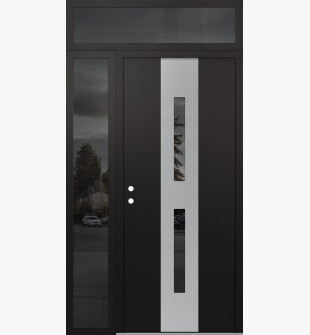 DIAMOND A6 52" X 96" BLACK/BLACK MIRRORED GLASS PANEL STAINLESS STEEL RHI WITH SIDELITE AND TRANSOM MIRRORED GLASS