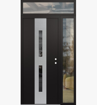 DIAMOND A6 52" X 96" BLACK/BLACK MIRRORED GLASS PANEL STAINLESS STEEL LHI WITH SIDELITE AND TRANSOM CLEAR GLASS