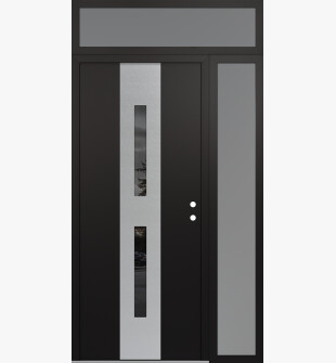 DIAMOND A6 48" X 96" BLACK/BLACK MIRRORED GLASS PANEL STAINLESS STEEL LHI WITH SIDELITE AND TRANSOM FROSTED GLASS