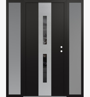 DIAMOND A6 60" X 80" BLACK/BLACK MIRRORED GLASS PANEL STAINLESS STEEL LHI WITH 2 SIDELITES FROSTED GLASS