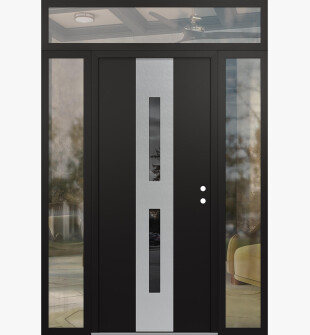 DIAMOND A6 68" X 96" BLACK/BLACK MIRRORED GLASS PANEL STAINLESS STEEL LHI WITH 2 SIDELITES AND TRANSOM CLEAR GLASS