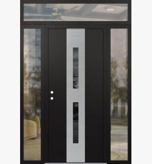 DIAMOND A6 64" X 96" BLACK/BLACK MIRRORED GLASS PANEL STAINLESS STEEL RHI WITH 2 SIDELITES AND TRANSOM CLEAR GLASS