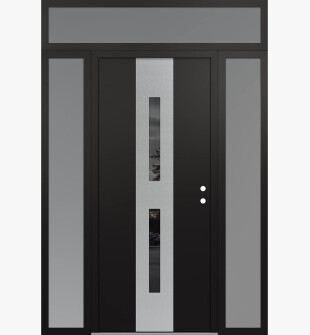 DIAMOND A6 64" X 96" BLACK/BLACK MIRRORED GLASS PANEL STAINLESS STEEL LHI WITH 2 SIDELITES AND TRANSOM FROSTED GLASS