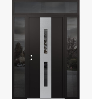 DIAMOND A6 60" X 96" BLACK/BLACK MIRRORED GLASS PANEL STAINLESS STEEL RHI WITH 2 SIDELITES AND TRANSOM MIRRORED GLASS